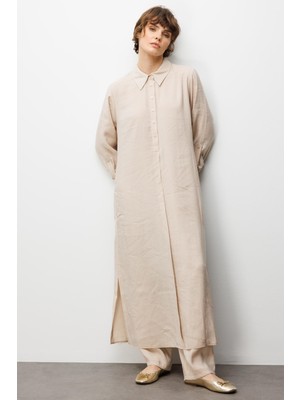 Micca Soft Modal (elbise) Tunik ve Pantolon Kombin Takım-Krem