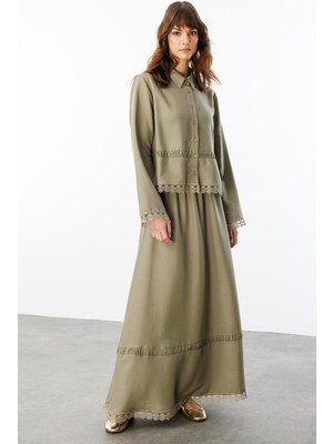 Micca Dantel Detaylı Ipekçe Kumaş Etek - Tunik Kombin Takım-Haki
