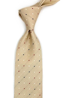 Kravatkolik Didero Style Bej Puantiye Desen Italyan Ipek Kravat İK2284