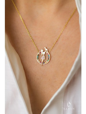 By Barun Anne Bebek Kolye 925 Ayar Gümüş Rose Renkli Zirkon Taşlı Kolye