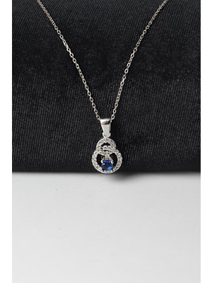 By Barun Kolye Kadın Safir Renk Zirkon Taşlı 925 Ayar Gümüş Zincir Kolye