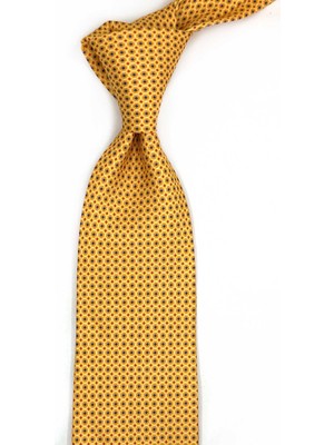 Kravatkolik Vignassa Style Sarı Nokta Desen Italyan Ipek Kravat İK2276