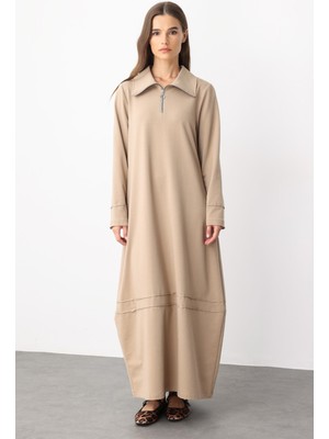 Micca Aller Dikiş Detaylı Pamuk Karışımlı Dökümlü Örme Elbise-Vizon