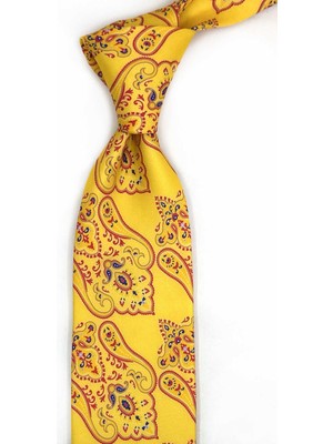 Kravatkolik Nota Style Sarı Motif Desen Italyan Ipek Kravat İK2261