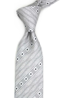 Kravatkolik Druento Style Gri Çizgi Desen Italyan Ipek Kravat İK2299