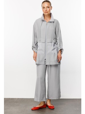 Micca Cosy Belden Büzgülü Spor Şık Ipekçe Dokulu Hafif Takım-Gri