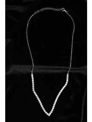 By Barun Su Yolu Kolye Yuvarlak Zirkon Taşlı Zincir Beyaz 925 Ayar Gümüş Kolye