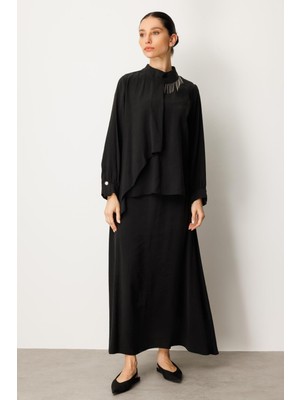Micca Soft Modal Zincir Garnili Etek ve Tunik Kombin Takım-Siyah