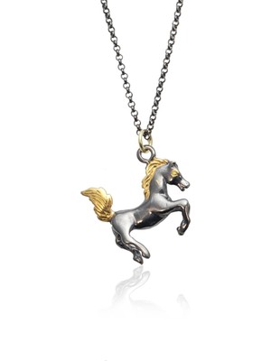 By Barun At Figürü Siyah Renk 925 Ayar Erkek Model Gümüş Kolye