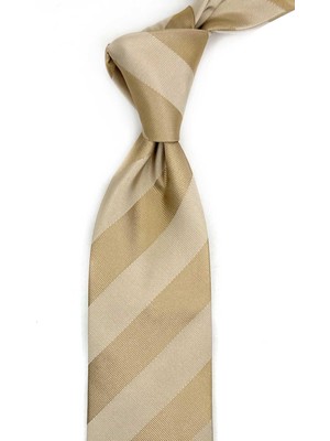 Kravatkolik Bareira Style Bej Çizgi Desen Italyan Ipek Kravat İK2289