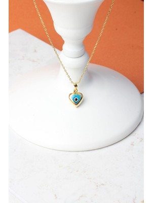By Barun Nazar Kolye  Kalpli Göz Boncuğu  Mavi 925 Ayar Gümüş Zincirli Kolye