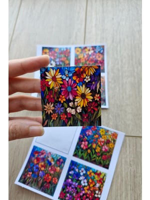 Kolbi Craft 8 Adet Vitray Çiçek Sticker Seti Bullet Journal Laptop Termos Renkli Cam Kare Sticker