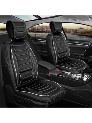 Castor Otomotiv Renault Fluence Uyumlu Ön Arka 5 Li Set Milano Serisi Deri Oto Koltuk Kılıfı Siyah Beyaz Renk Cstr