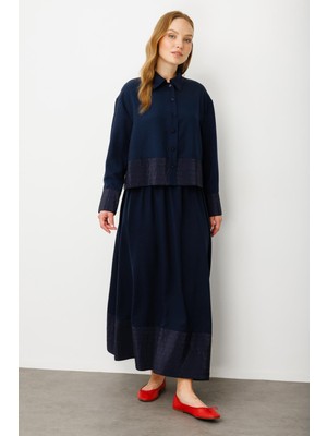 Micca Poly Cupra Dikiş Detatlı Ipekçe Etek Ceket Kombin Takım-Laci