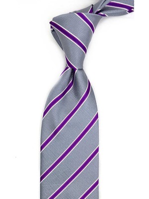 Kravatkolik Venaus Style Gri Çizgi Desen Italyan Ipek Kravat İK2288