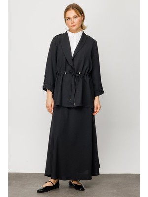 Micca Chacha Ceket / Etek Özel Dokuma Zor Kırışan Nefes Alan Kumaş Takım-Siyah