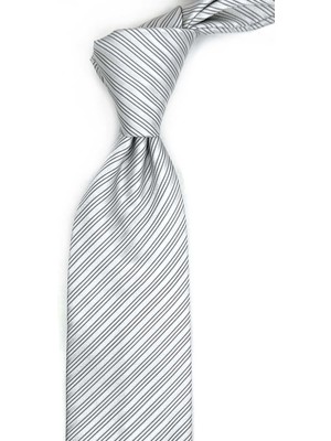 Kravatkolik Berga Style Gri Çizgi Desen Italyan Ipek Kravat İK2263