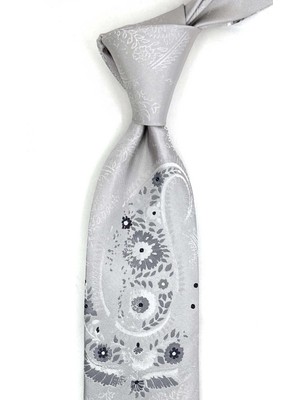 Kravatkolik Gazzina Style Gri Şal Desen Italyan Ipek Kravat İK2277