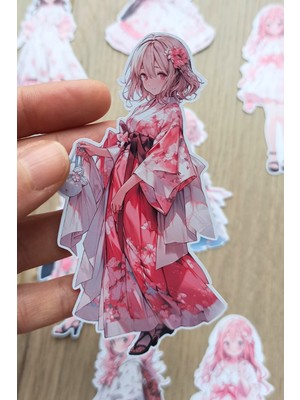 Kolbi Craft 12 Adet Anime Girl Sevimli Kız Sticker Seti Bullet Journal Laptop Termos Scrapbook Kawaii