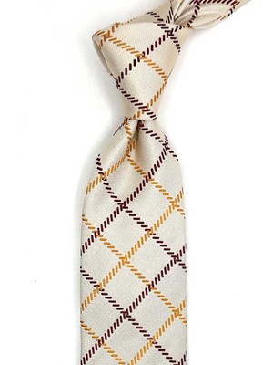 Kravatkolik Riposa Style Bej Ekose Desen Italyan Ipek Kravat İK2287