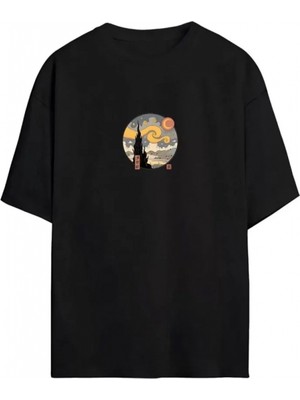 Pileli Store Pilelistore- Unisex Baskılı Oversize T-Shirt - Siyah