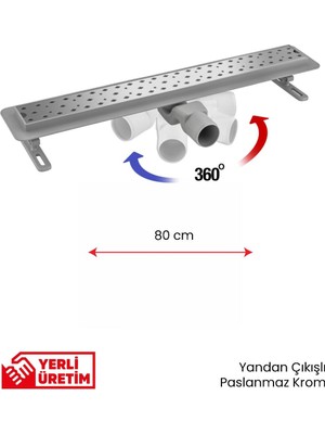 Gama 360 Derece Dönerli Paslanmaz Krom Lineer Duş Kanalı 80 cm
