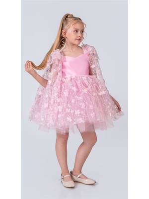 Babyaden Üç Boyutlu Kelebekli Tül Kabarık Tütü Etek Fiyonklu Doğum Günü Mezuniyet Kız Çocuk Elbisesi