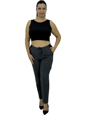 Motivation Büyük Beden Kaşmir Toparlayıcı Lastikli Yüksek Bel Boru Paça Kadın Pantolon