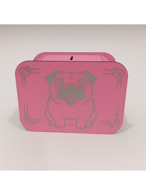 MK Beykoz Köpek Kumbara - Ağaç Işleme -Ceviz Ağacı-Pembe