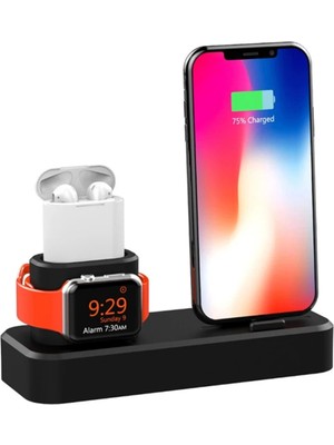 Genel Tedarik Ally 3in1 Charging Base Iphone+ Iwatch+ Ipods Silikon Şarj STANDI-(5775) - EMTHBA4797-4114