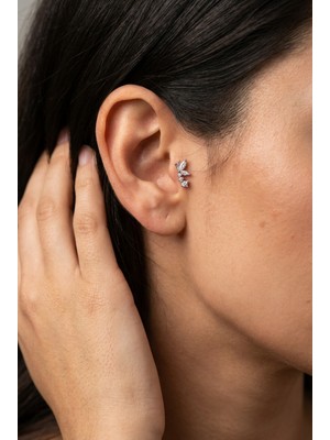 Stainless Steel Cerrahi Çelik Silver Kelebek Detaylı Tragus & Helix Piercing