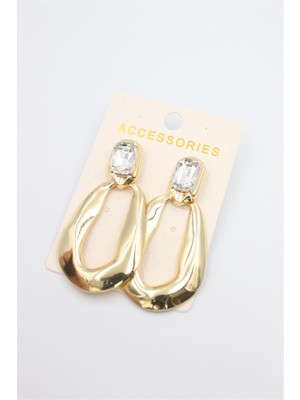 Royaleks Taşlı Metal Küpe - Beyaz