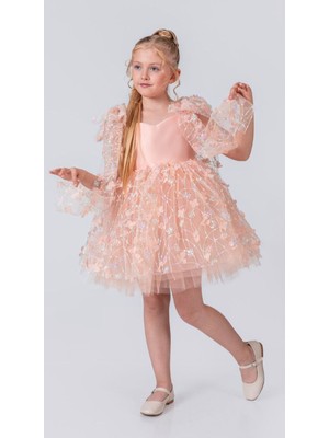 Babyaden Üç Boyutlu Kelebekli Tül Kabarık Tütü Etek Fiyonklu Doğum Günü Mezuniyet Kız Çocuk Elbisesi