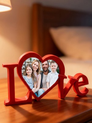 Love Yazılı 3D Fotoğraf Çerçevesi - Sevgililer Günü Hediyesi