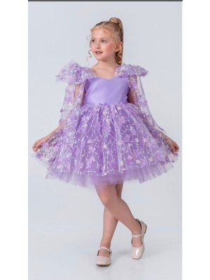 Babyaden Üç Boyutlu Kelebekli Tül Kabarık Tütü Etek Fiyonklu Doğum Günü Mezuniyet Kız Çocuk Elbisesi