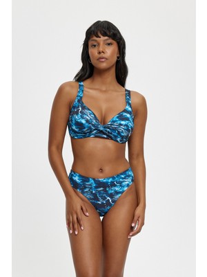 Lourenkadın Desenli Toparlayıcı Bikini Takımı – Telsiz, Sabit Kaplı, Kalın Kenarlı Alt