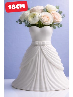 Genç 3D Elbise Tasarımlı Vazo | Zarif Gelinlik Model Çiçek Vazosu | Dekoratif Masa Vazosu 18 cm