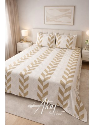Atay Home Balıksırtı Desenli Modern Çift Kişilik Yatak Örtüsü Takımı 240X250 3 Parça Beyaz