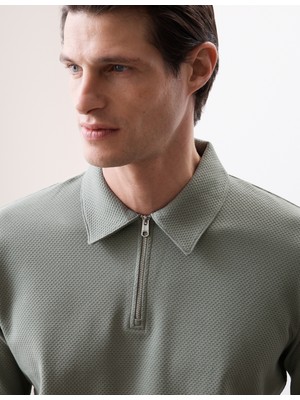 Marks & Spencer Pamuk Karışımlı Waffle Yarı Fermuarlı Uzun Kollu Üst