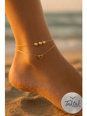 Taktak Altın Renk Küre Kalp Model Sf ve Sf Zincir Çelik Halhal