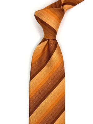 Kravatkolik Volpi Style Turuncu Çizgi Desen Italyan Ipek Kravat İK2281