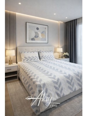 Atay Home Balıksırtı Desenli Modern Çift Kişilik Yatak Örtüsü Takımı 240X250 3 Parça Beyaz
