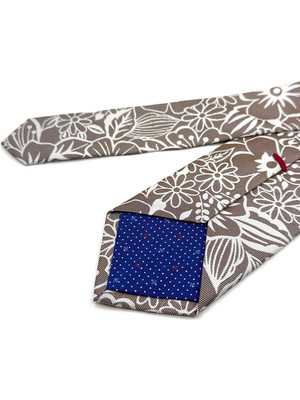 Kravatkolik Caprie Style Bej Çiçek Desen Italyan Ipek Kravat İK2275