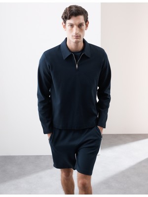 Marks & Spencer Pamuk Karışımlı Waffle Yarı Fermuarlı Uzun Kollu Üst