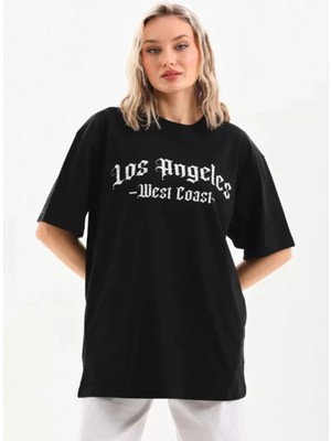 Pilelistore- Unisex Baskılı Oversize T-Shirt - Siyah