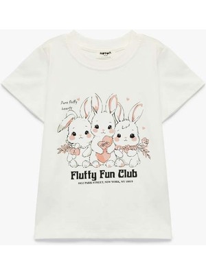 Koton Tavşan Baskılı Ekru Kız Çocuk T-Shirt 6SKG10242AK
