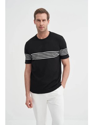 Cazador Regular Fit Çizgili Siyah Erkek T-Shirt 30400