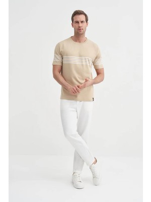 Cazador Regular Fit Çizgili Ekru Erkek T-Shirt 30400