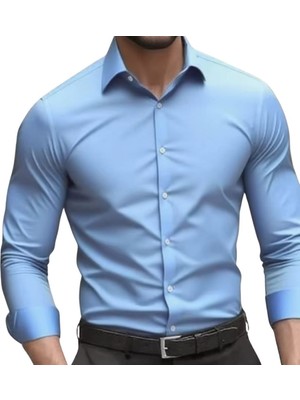 Vahik Gökyüzü Mavisi Pamuklu Saten Fit Kesim Gömlek