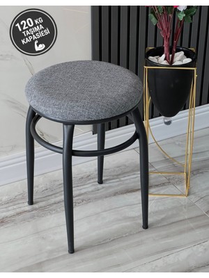 Ars (1 Adet) Demir Ayaklı Tabure, Mutfak Balkon Taburesi, Siyah Ayaklı Tabure, Gri Kumaş Tabure, Oturak